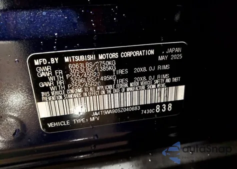 2025 Mitsubishi Outlander Sel z USA, uszkodzony, nr VIN JA4T5WA90SZ040683